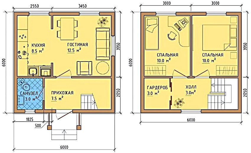 планировка дома 6х6 из газоблока